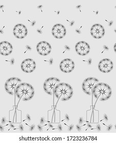 rapport dandelions in a vase, vector image black and white