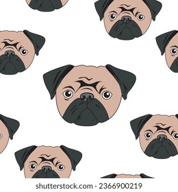 Rapport
of pug dog head illustration, flat design, white background.