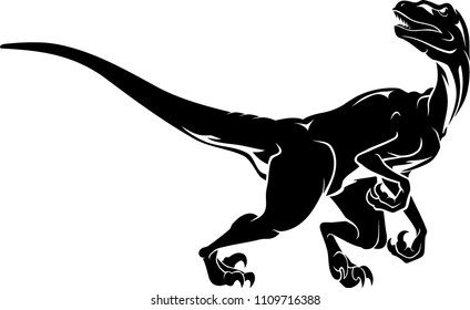 Raptor Dinosaur, Isolated Illustration Full Body Prehistoric Animal