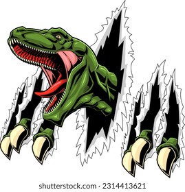 Raptor Dinosaur Ripping Out Background Graphic Design. Vector Hand Drawn Illustration Isolated On Transparent Background