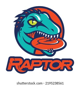 Raptor head biting disc vector wtih text for logo or illustration