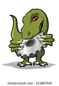 Raptor Mascot Biting Metal Gear/Raptor Cog Cartoon