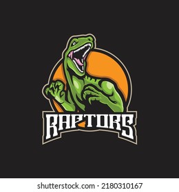 Raptor Maskottlogo Design Vektor mit modernem Illustrationsstil für Abzeichen, Emblem und T-Shirt-Druck. Wütende Raptor-Illustration für das Sportteam.