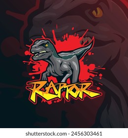 Vector de diseño de logotipo de mascota Raptor con estilo de concepto de ilustración moderna para la impresión de insignia, emblema y camiseta. Ilustración de Dino Raptor.