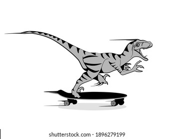 A Raptor is moving quickly on the skateboard. 