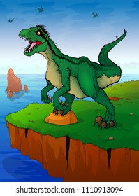 Raptor on the background of the sea. Vector illustration.