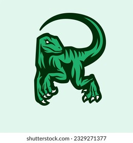 Raptor con forma R logotipo moderno aislado en fondo amarillo. Diseñar una idea vectorial apropiada para equipos deportivos y deportivos