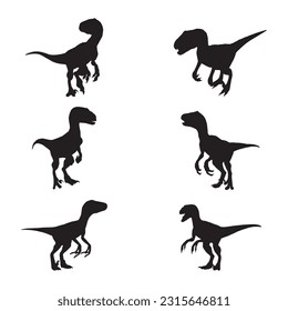 raptor silhouette set collection isolated black on white background vector illustration