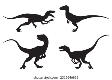 raptor silhouette set collection isolated black on white background vector illustration