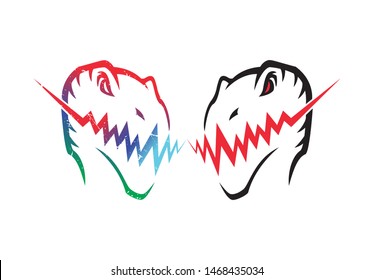 Raptor, T-rex Head Rainbow Color Illustration With Red Eye Zig Zag Mouth/tooth