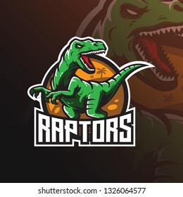 Logo-Design von Raptor-Vektorgrafiken mit modernem Illustrationsstil für den Druck von Abzeichen, Emblem und T-Shirt. wütende Dinosaurier-Illustration für das Sport- und Begleitteam.