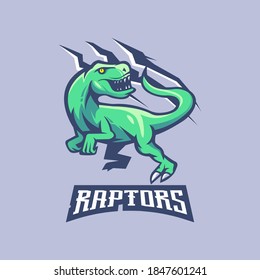 Raptors Mascot Logo Design Vector With Modern Illustration Concept Style For Badge, Emblem And T-shirt Printing. Angry Raptor Illustration With Claw For E Sport