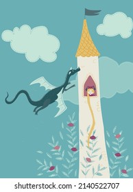 Rapunzel print design. Can be used for baby t-shirt print, fashion print design, kids wear, baby shower, celebration, greeting and invitation.