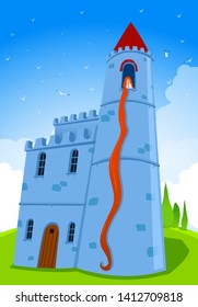 Rapunzel at the Window. Fairy Tale Vectoral Illustration.