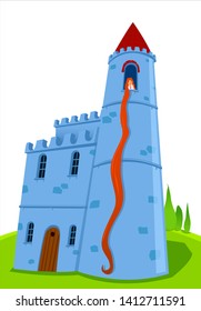 Rapunzel at the Window. Fairy Tale Vectoral Illustration. White Background Isolated