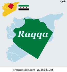 Raqqa Syria Map and Flag - Governorate, Raqqa City Capital and Euphrates River Vector Outline

