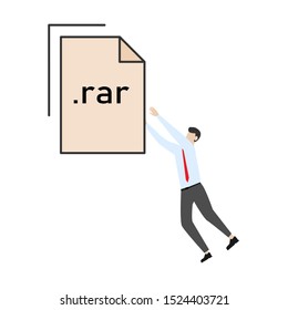 RAR document. Flat cartoon character isolated on white background.