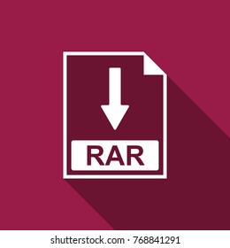 RAR file document icon. Download RAR button icon isolated with long shadow. Flat design. Vector Illustration