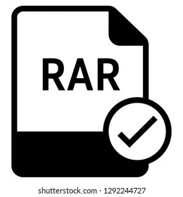 RAR file format with check symbol icon vector for web and mobile application isolated on white background