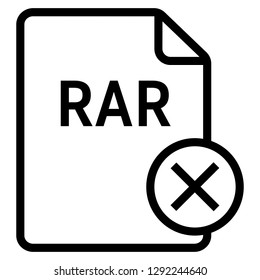 RAR file format with cross symbol icon vector for web and mobile application isolated on white background