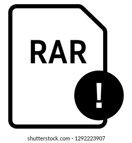 RAR file format with exclamation symbol icon vector for web and mobile application isolated on white background