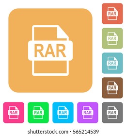 RAR file format flat icons on rounded square vivid color backgrounds.