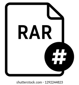 RAR file format with hashtag symbol icon vector for web and mobile application isolated on white background