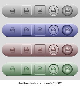 RAR file format icons on rounded horizontal menu bars in different colors and button styles