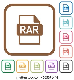 RAR file format simple icons in color rounded square frames on white background