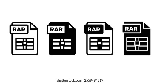 RAR file format type document icon symbol sign vector design black white color simple flat illustration collection isolated