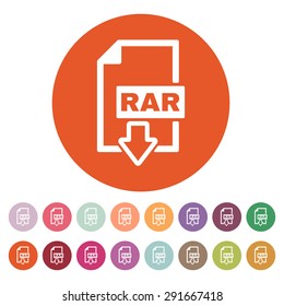 The RAR file icon. Archive, compressed symbol. Flat Vector illustration. Button Set
