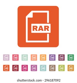 The RAR file icon. Archive, compressed symbol. Flat Vector illustration. Button Set