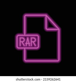 RAR-Datei einfache Symbol Vektor. Flaches Design. violetter Neonstil auf schwarzem Hintergrund.ai