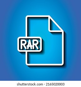 RAR file simple icon vector. Flat design. White icon with shadow on blue background.ai
