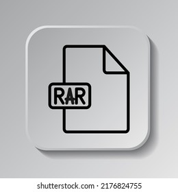 RAR file simple icon vector. Flat design. Black icon on square button with shadow. Grey background.ai