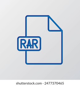 RAR file simple icon vector. Flat design. Paper cut design. Cutted blue symbol with shadow. Gray background.ai