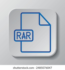 Archivo RAR simple Vector de iconos. Diseño plano. Diseño de corte de papel. Símbolo azul cortado con sombra. Insignia gris Botón, fondo gris.ai