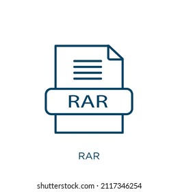 rar icon. Thin linear rar outline icon isolated on white background. Line vector rar sign, symbol for web and mobile