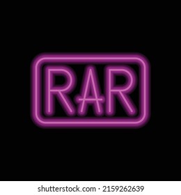RAR simple icon vector. Flat design. Purple neon style on black background.ai