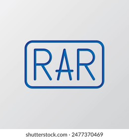 RAR simple icon vector. Flat design. Paper cut design. Cutted blue symbol with shadow. Gray background.ai