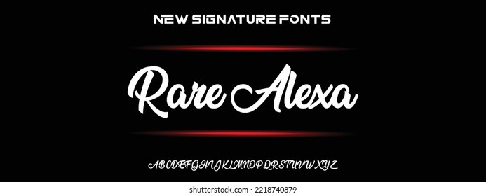 Selten Alexa Hand gezeichnet kalligraphische Vektormonoline Schriftart. Signaturbriefe für Notfälle. Moderner Schriftzeichen-Kalligrafietyp. ABC Typografie lateinische Beschriftung Alphabet.