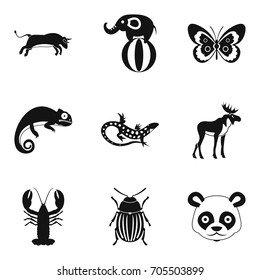 Rare animal icons set. Simple set of 9 rare animal vector icons for web isolated on white background