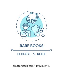 Rare books concept icon. Online library category idea thin line illustration. Important historical materials. New technologies. Vector isolated outline RGB color drawing. Editable stroke