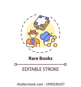 Rare books concept icon. Online library category idea thin line illustration. Important historical materials. Archive of ancient literature. Vector isolated outline RGB color drawing. Editable stroke