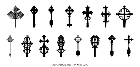 Rare cross set, Christian symbol isolated silhouette icons collection