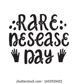 Rare deasease day lettering poster. Healthcare medical concept card. Hand drawn calligraphy banner. Vector design isolated on white background. Hand silhouette symbol. 