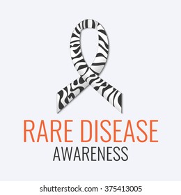 Rare disease awareness sign. Zebra-print ribbon on white background. Black and white stripped zebra bow is a symbol of Carcinoid, Ehlers-Danlos syndrome. Vector illustration.