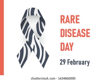 Rare disease day. 29 febrary. Zebra - print ribbon awareness, Ehlers-Danlos syndrome. Vector illustration on white background