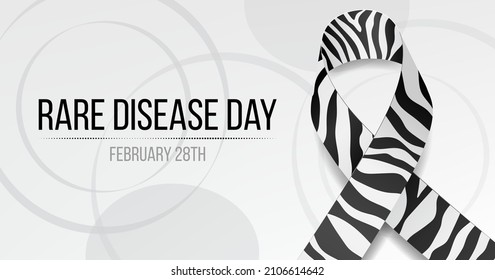 Rare Disease Day Concept. Banner Template With Zebra Ribbon Awareness And Text. Vector Illustration.