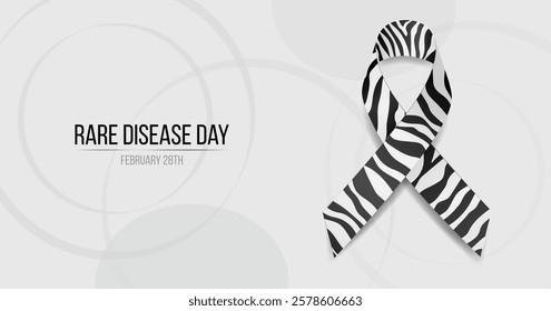 Rare disease day concept. Banner template with zebra ribbon awareness and text. Vector illustration